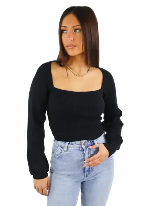 Rock N Rags - "Here Goes Nothing" Sweater - Black - Square Neck Puff Sleeve