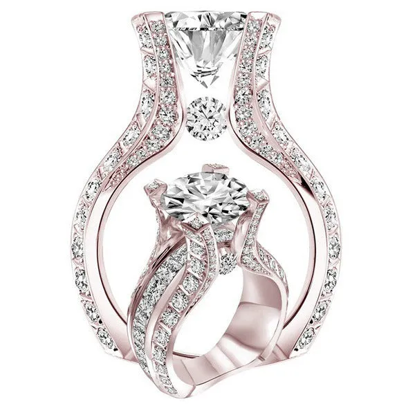 Rose Gold Electroplated Oval Shaped Zircon Engagement Ring