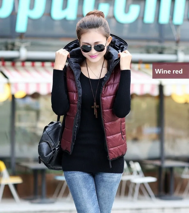 Spring Thickening Outerwear Hooded Patterns Fashionable Casual Cotton Women Vest Jacket Motorcycle Vest