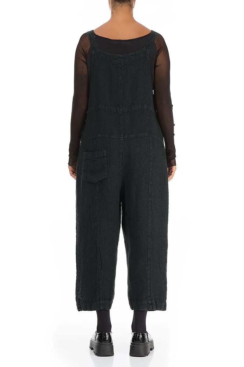 Strappy Midnight Blue Mélange Linen Dungaree Jumpsuit