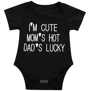 SWNONE Infant Baby Boys Girls Clothing Shirts Rompers Jumpsuit Funny Letter Printed Short Sleeves Black Onesie (Black, 0-6 Months)