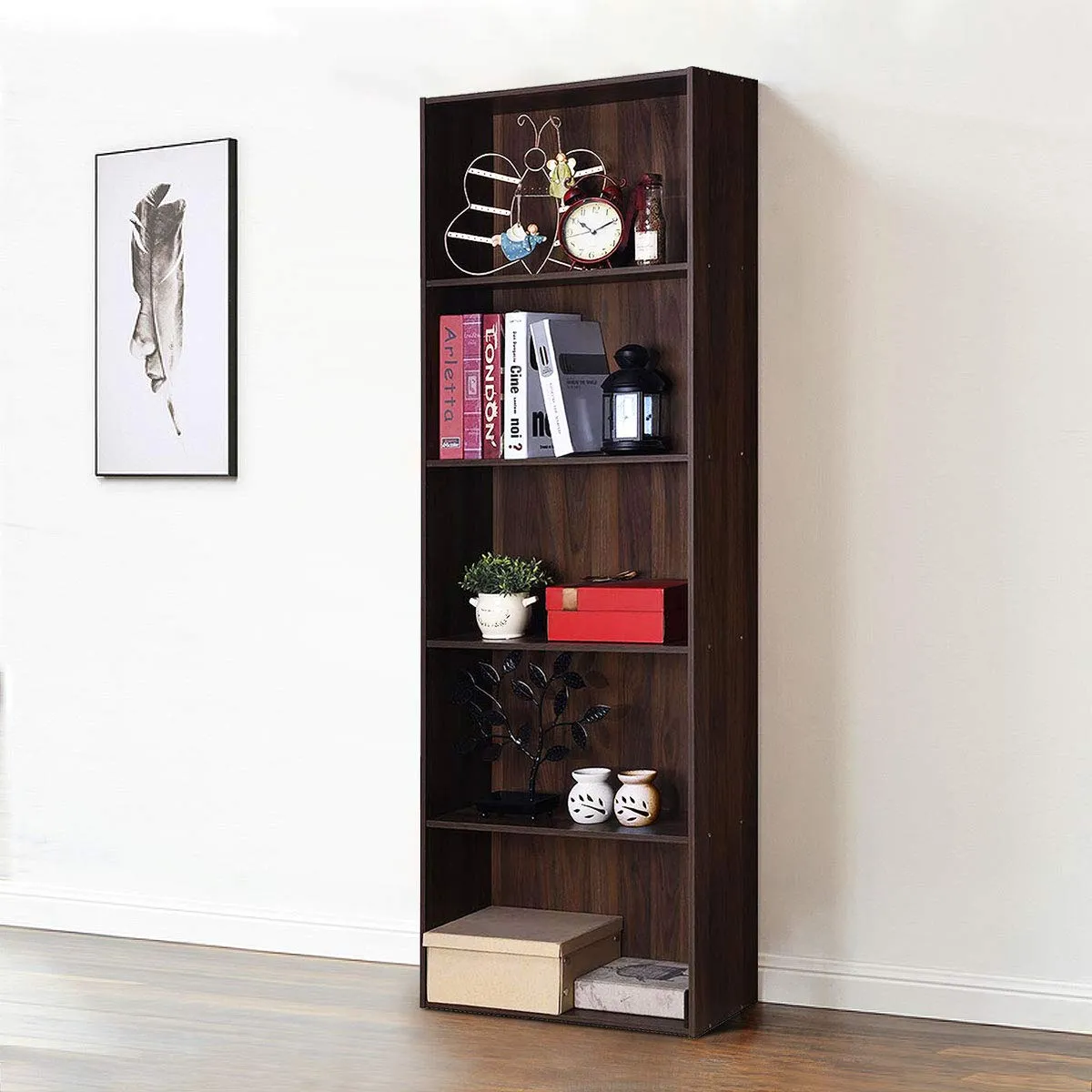 Tangkula 5-Shelf Bookcase, 23.5''L x 9.5''W x 67''H