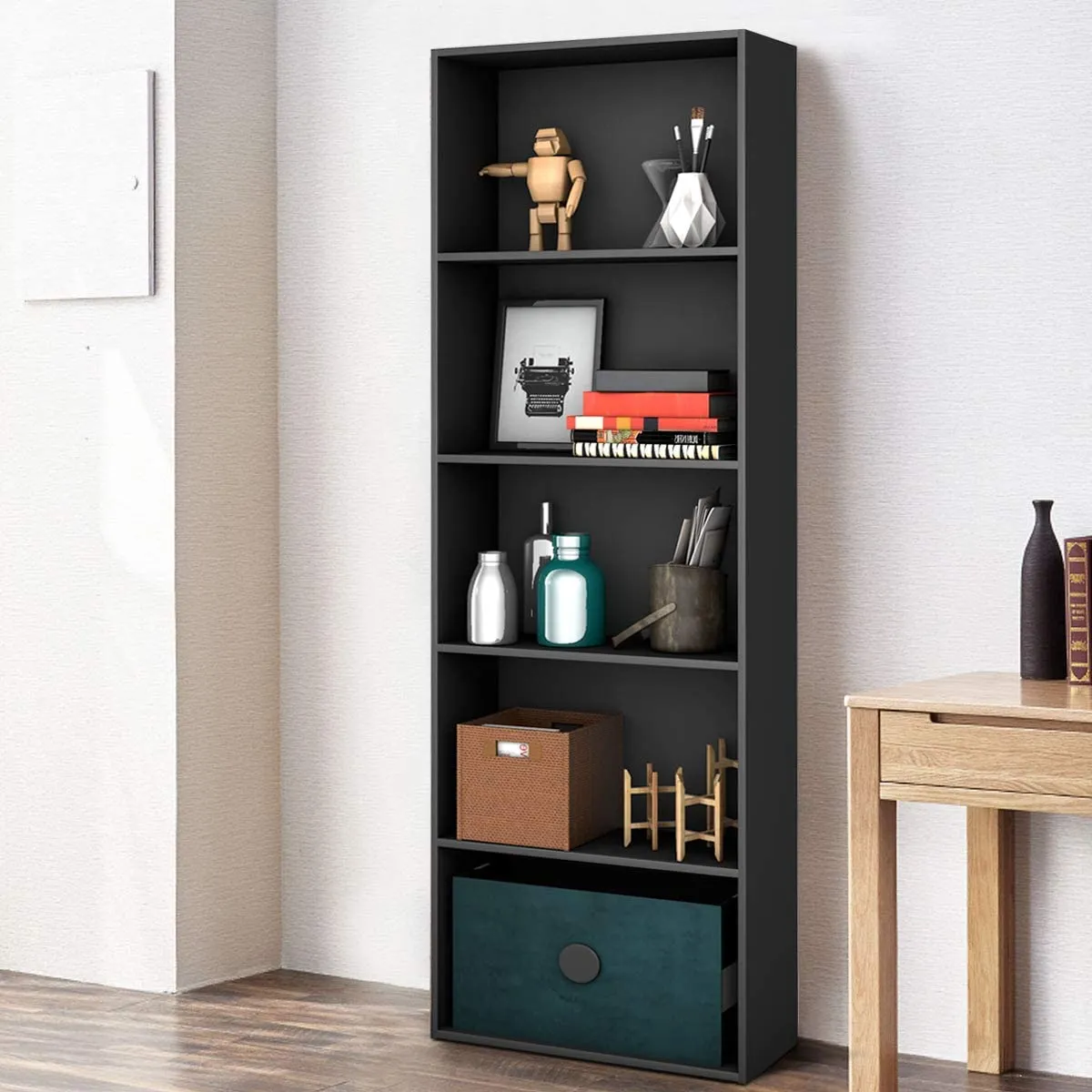 Tangkula 5-Shelf Bookcase, 23.5''L x 9.5''W x 67''H