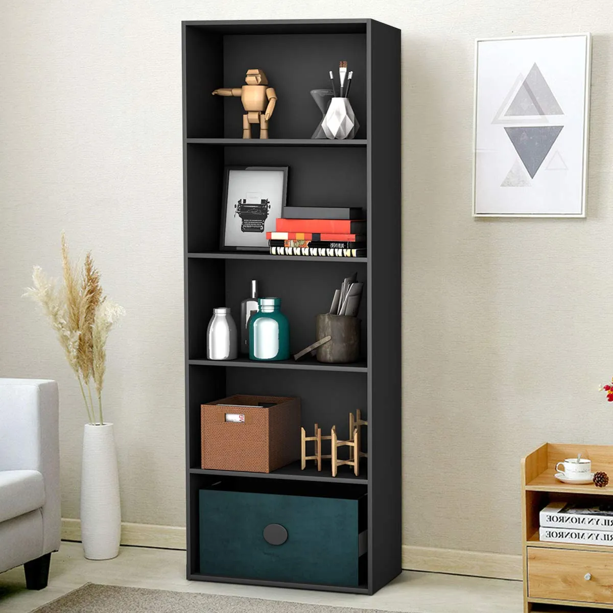 Tangkula 5-Shelf Bookcase, 23.5''L x 9.5''W x 67''H