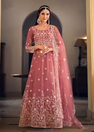 Wedding Wear Pink Net Sequins Embroidered Anarkali Suit