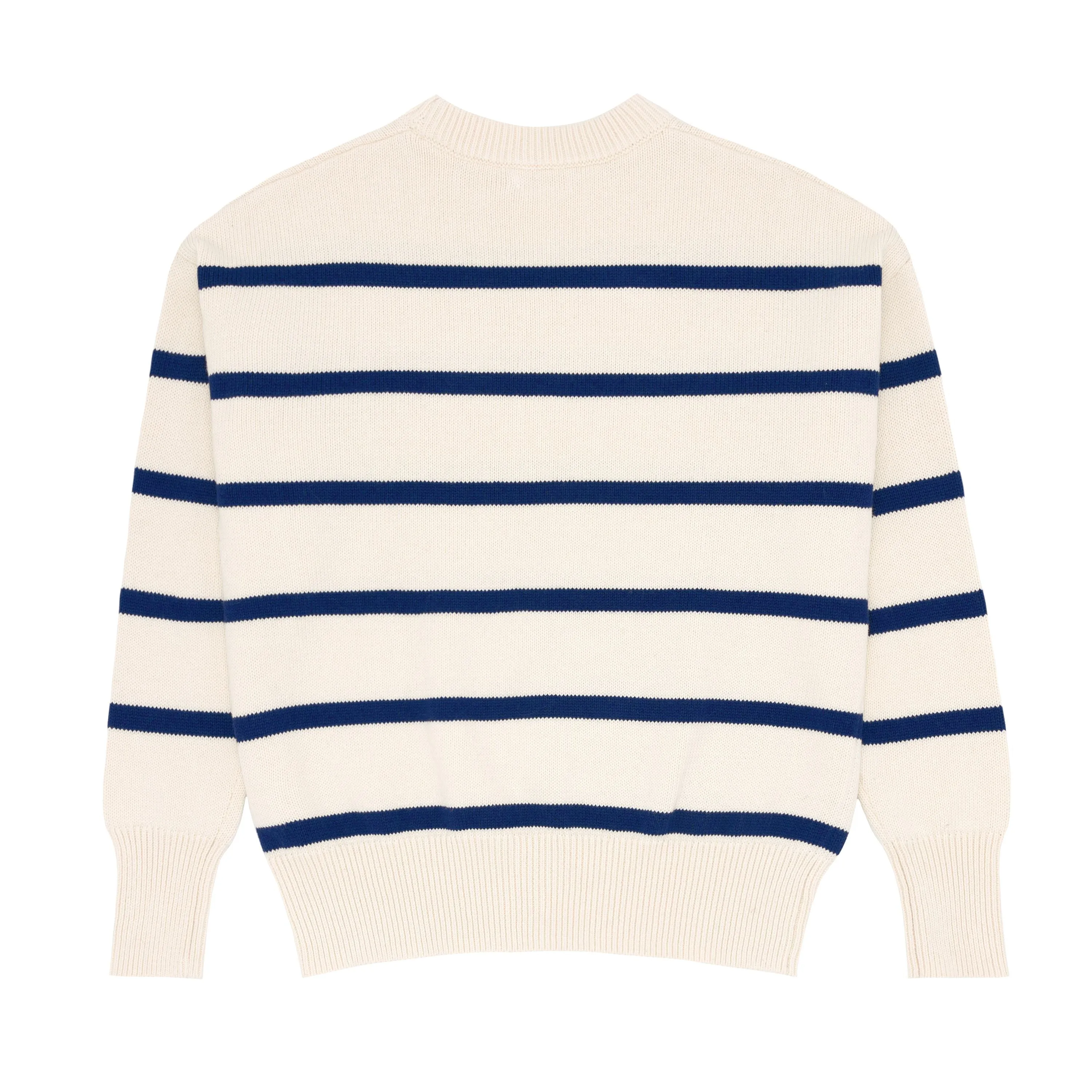 women's cream and navy wide stripe knit sweater