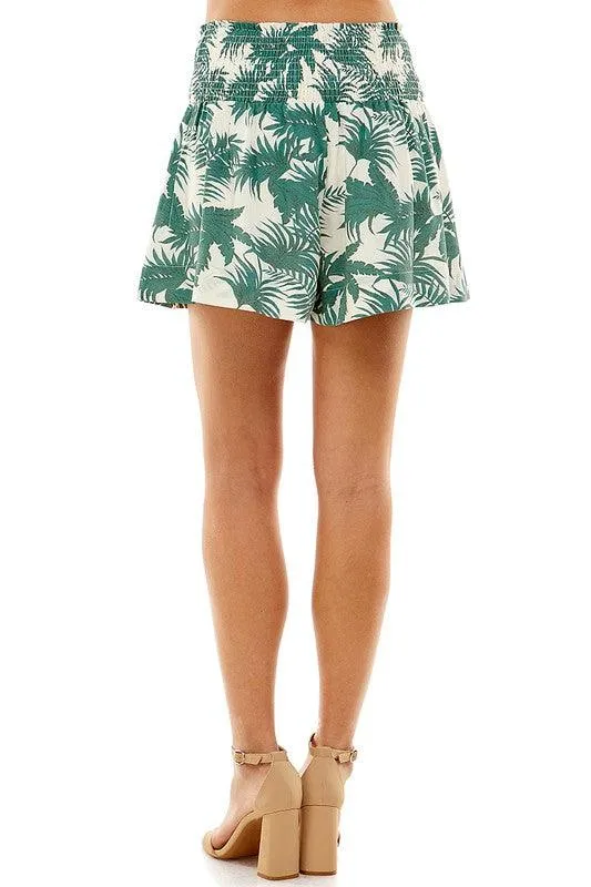 Womens Palm Leaf Print Shorts