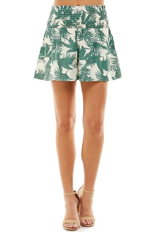 Womens Palm Leaf Print Shorts